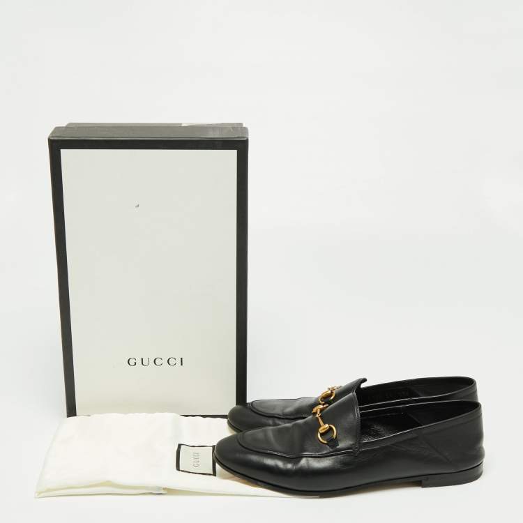 Pre Owned Gucci Black Leather Jordaan Horsebit Slip On Loafers Size 39