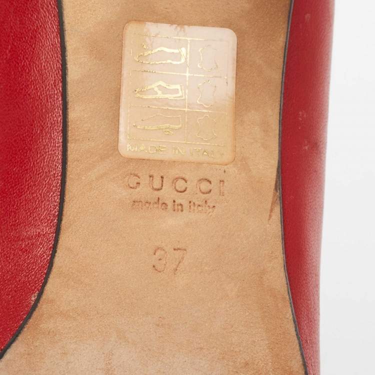Pre Owned Gucci Red Leather Bamboo Bow Peep-Toe Pumps Size 37