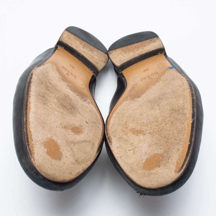 Pre Owned Gucci Black Floral Embroidered Leather Princetown Horsebit Flat Mules Size 39