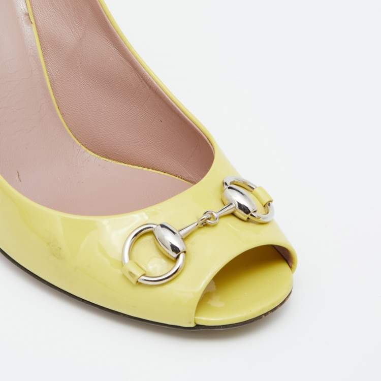 Pre Owned Gucci Yellow Patent Leather Horsebit  Pumps Size 38
