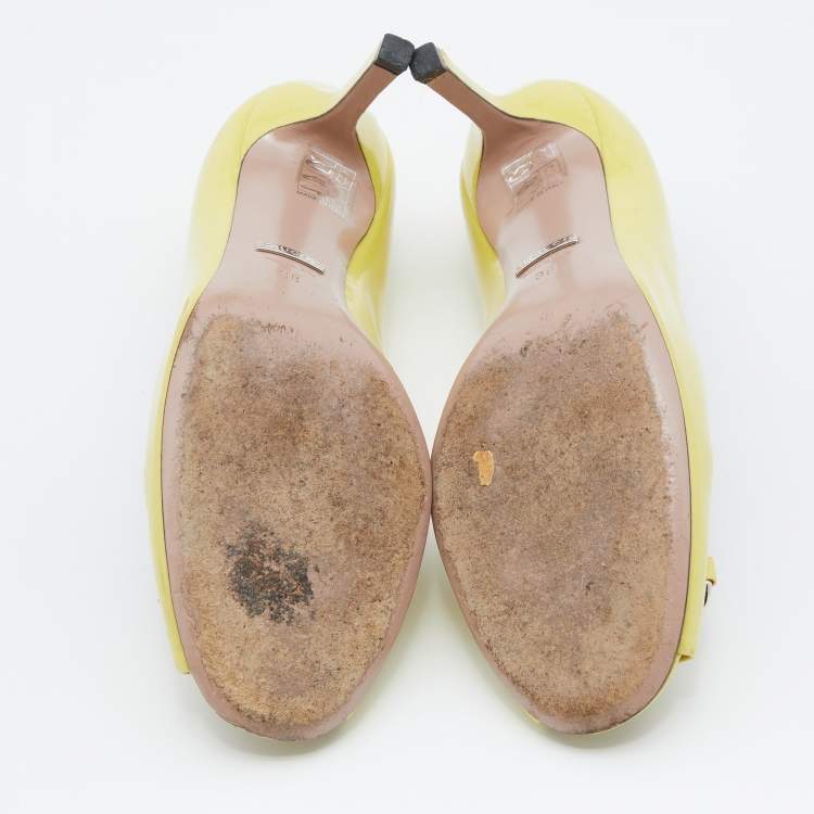 Pre Owned Gucci Yellow Patent Leather Horsebit  Pumps Size 38