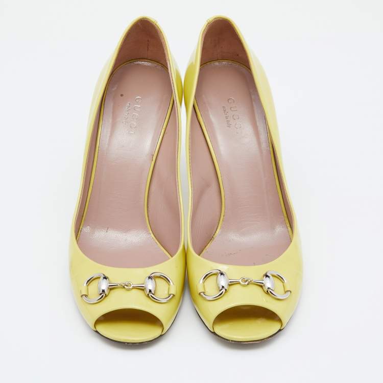 Pre Owned Gucci Yellow Patent Leather Horsebit  Pumps Size 38
