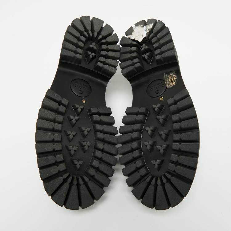 Pre Owned Gucci Black  Leather Harald Horsebit Platform Loafers Size 38