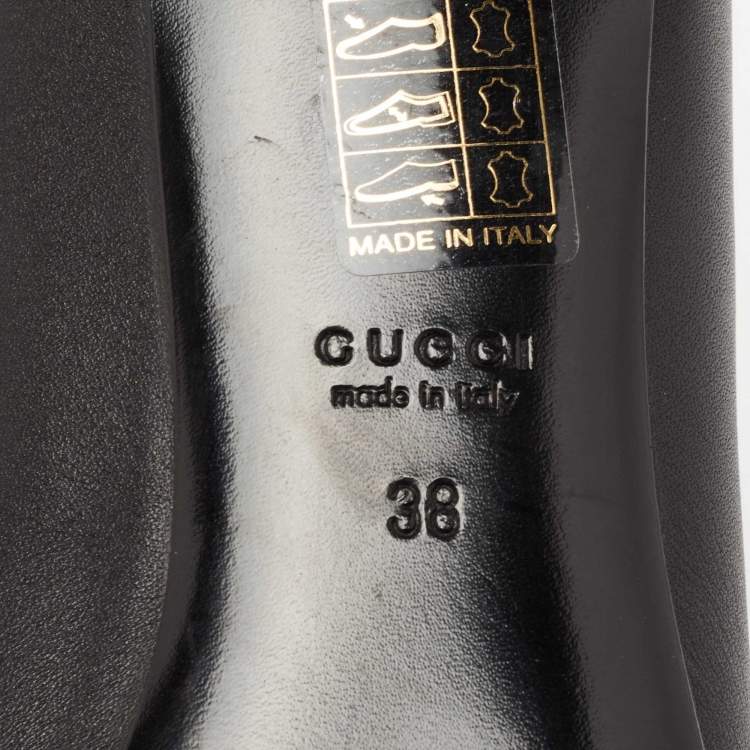 Pre Owned Gucci Black Leather Sachalin Buckle Detail Round Toe Block Heel Pumps Size 38