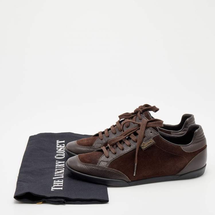 Pre Owned Gucci Dark Brown Suede and Leather Low Top Sneakers Size 36