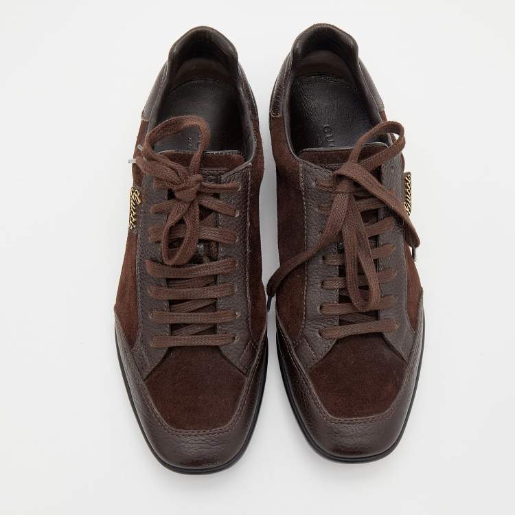 Pre Owned Gucci Dark Brown Suede and Leather Low Top Sneakers Size 36