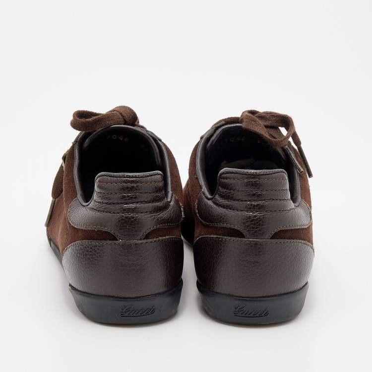 Pre Owned Gucci Dark Brown Suede and Leather Low Top Sneakers Size 36