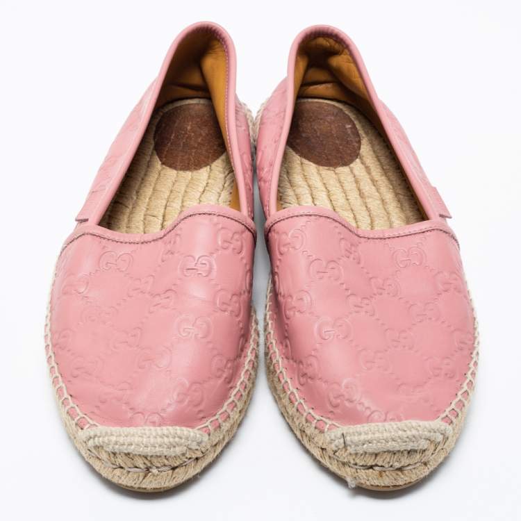 Pre Owned Gucci Pink Guccissima Leather Espadrille Flats Size 41
