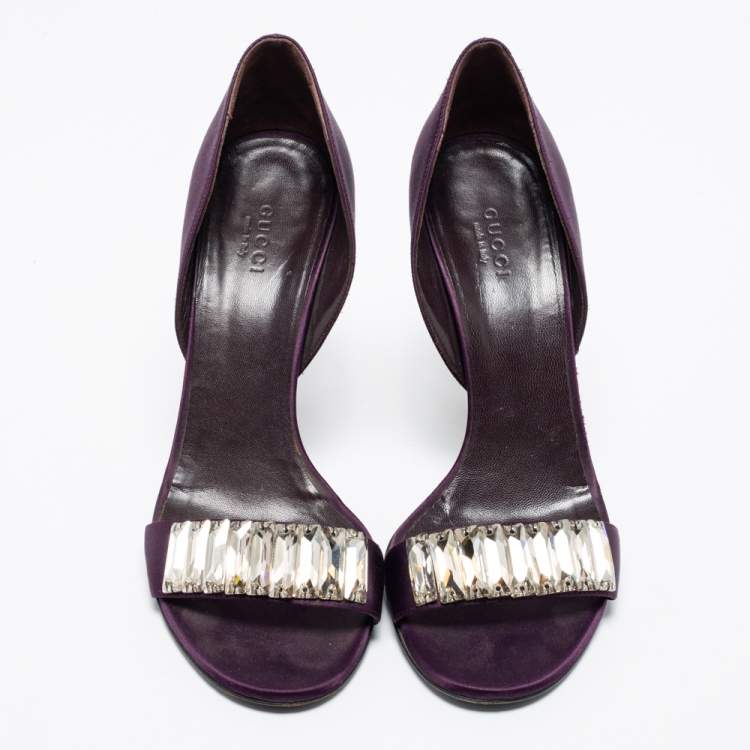 Pre Owned Gucci Purple Satin Crystal Embellished D'orsay Sandals Size 37.5