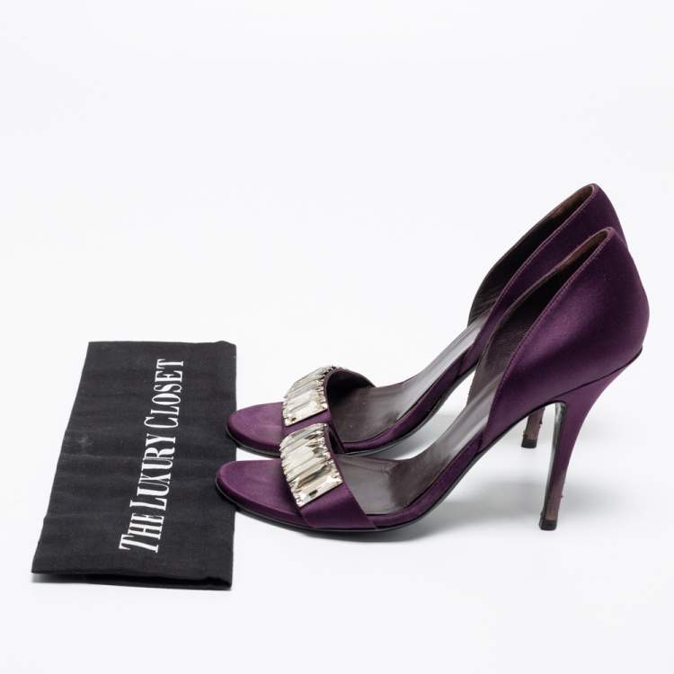 Pre Owned Gucci Purple Satin Crystal Embellished D'orsay Sandals Size 37.5