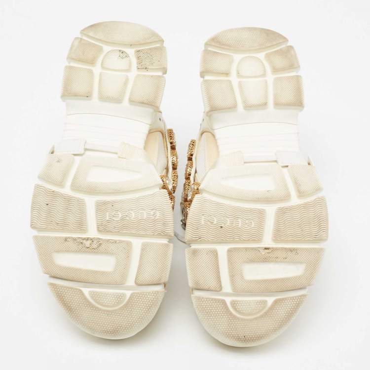 مملوكة مسبقًا Gucci White/Beige Leather And Mesh Leather Flashtrek Sneakers Size 40