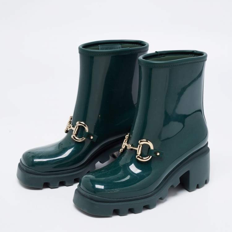 Gucci Green Rubber Horsebit Ankle Boots Size 35 Gucci