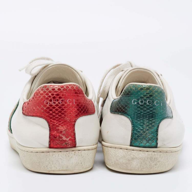 Pre Owned Gucci White Leather And Python Embossed Web Ace Sneakers Size 41