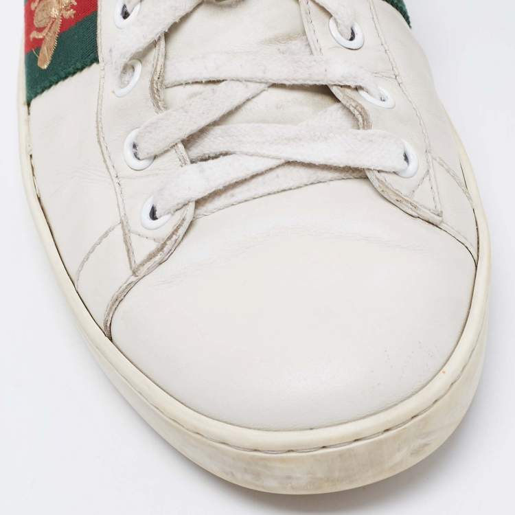 Pre Owned Gucci White Leather And Python Embossed Web Ace Sneakers Size 41