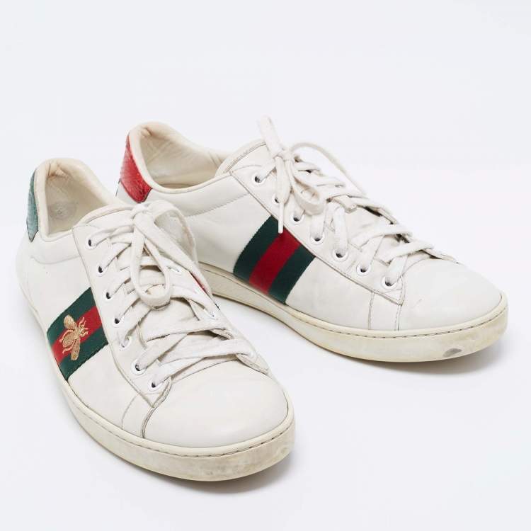 Pre Owned Gucci White Leather And Python Embossed Web Ace Sneakers Size 41