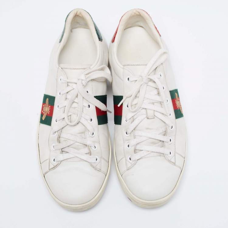 Pre Owned Gucci White Leather And Python Embossed Web Ace Sneakers Size 41
