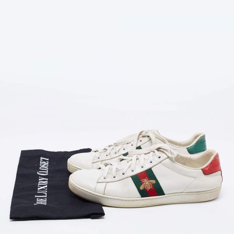 Pre Owned Gucci White Leather And Python Embossed Web Ace Sneakers Size 41