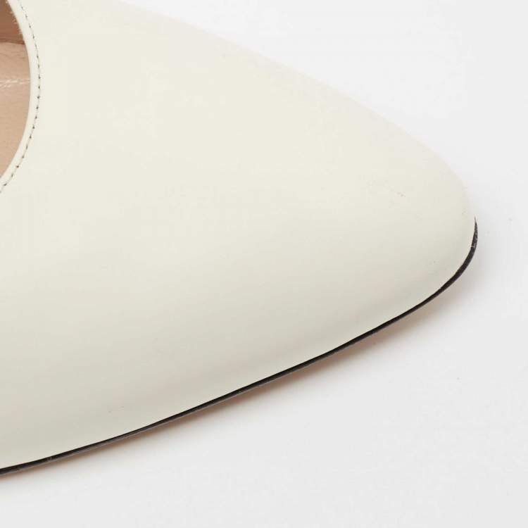 Pre Owned Gucci Off White Patent Leather Elaisa Bow Pumps Size 38