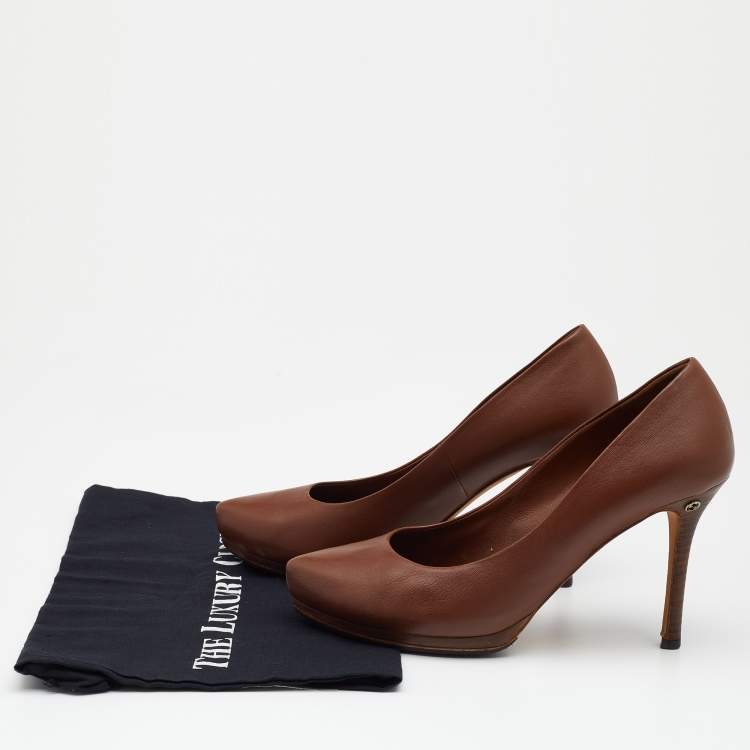 Pre Owned Gucci Brown Leather Pointed Toe Platform Pumps Size 39