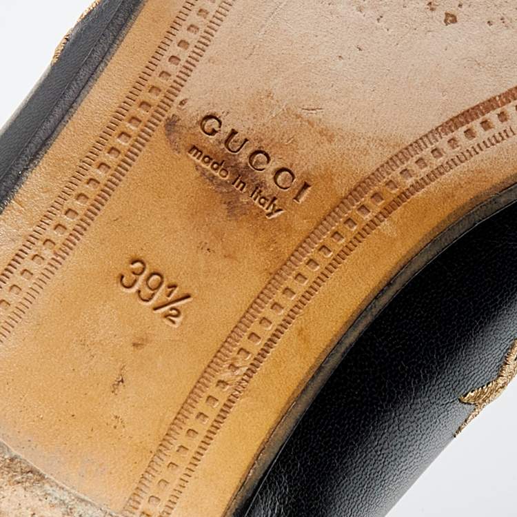 Pre Owned Gucci Black Leather Embroidered Bee Star Horsebit Slip On Loafers Size 39.5