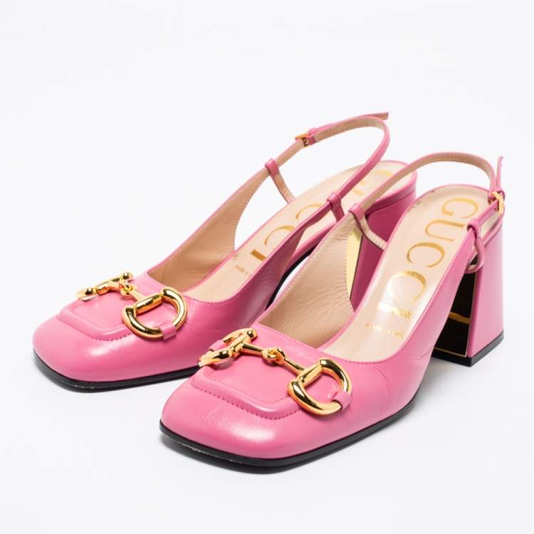 Gucci Pink Leather Horsebit Slingback Block Heel Sandals Size  Gucci |  TLC