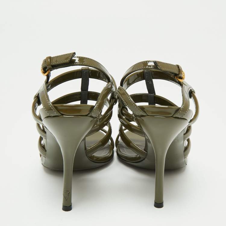 مملوكة مسبقًا Gucci Olive Green Patent Leather Ankle Strap Gladiator Sandals Size 38