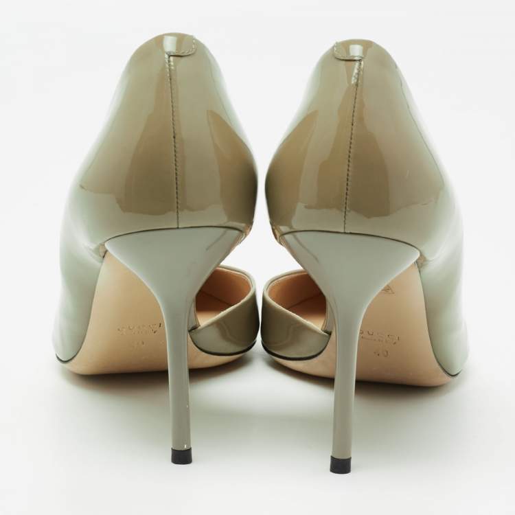 Pre Owned Gucci Olive Green Patent Leather D'orsay Pumps Size 40