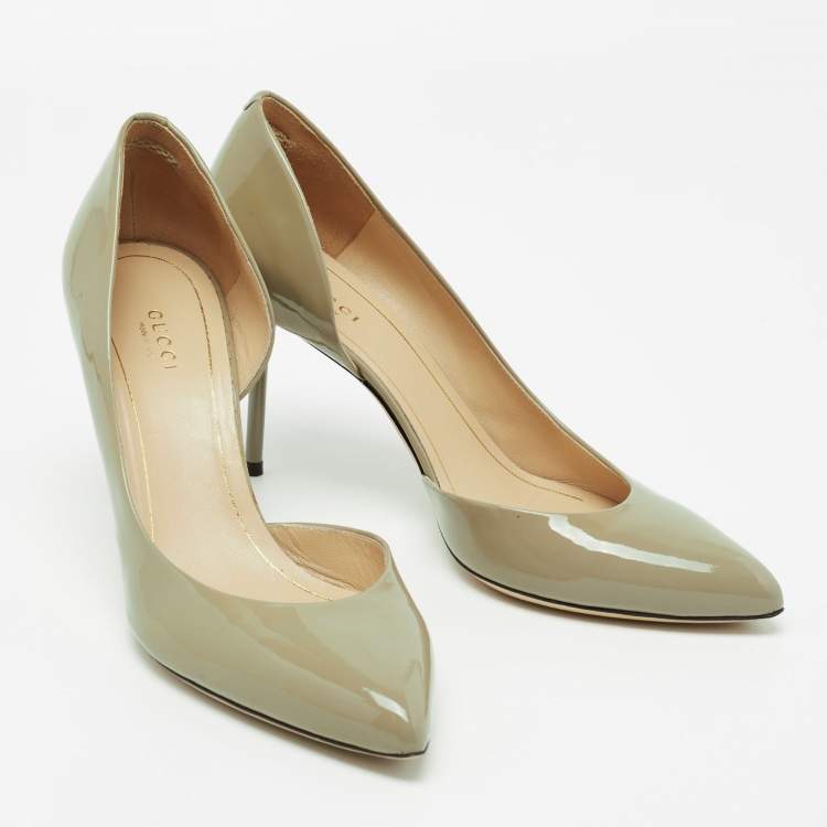 Pre Owned Gucci Olive Green Patent Leather D'orsay Pumps Size 40
