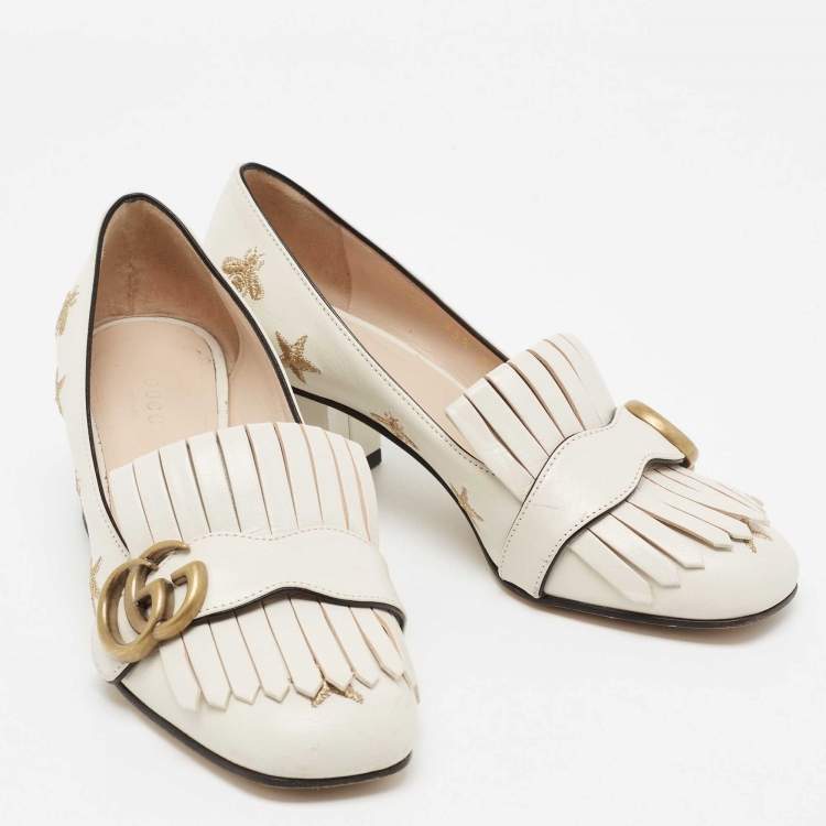 Pre Owned Gucci Off White Leather GG Marmont Pumps Size 35.5