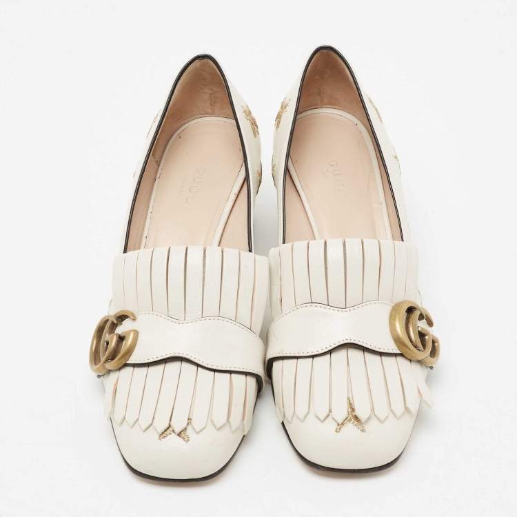 Pre Owned Gucci Off White Leather GG Marmont Pumps Size 35.5