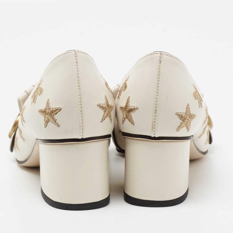 Pre Owned Gucci Off White Leather GG Marmont Pumps Size 35.5