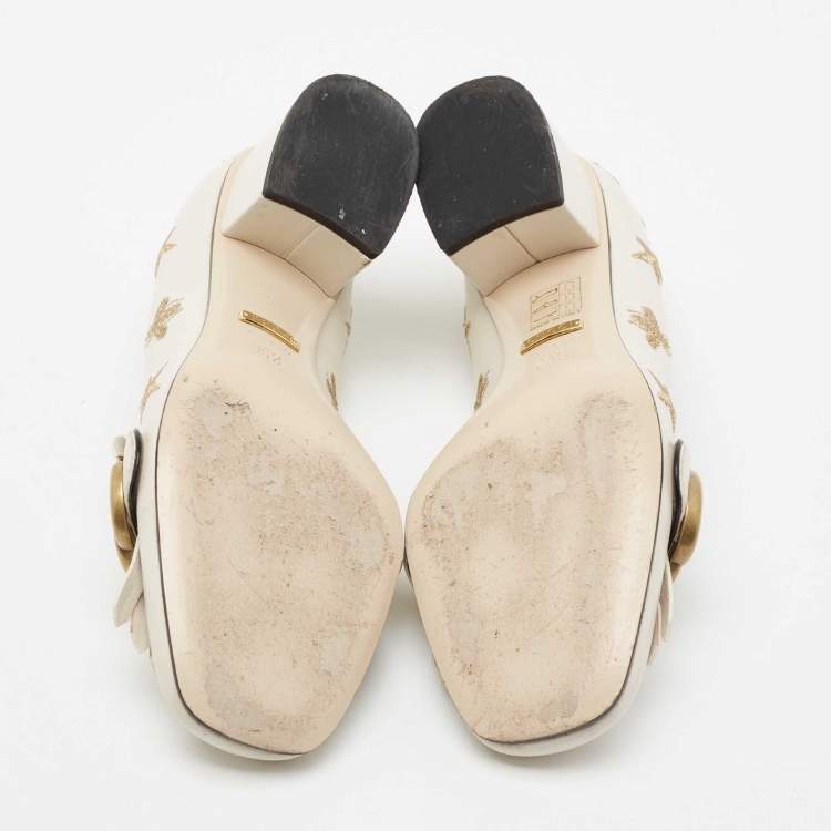 Pre Owned Gucci Off White Leather GG Marmont Pumps Size 35.5
