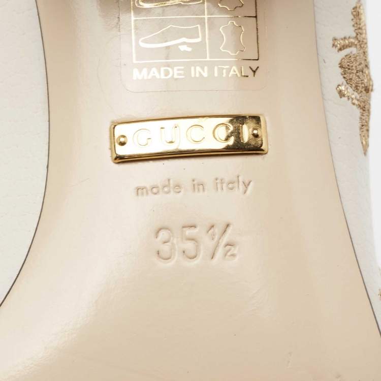 Pre Owned Gucci Off White Leather GG Marmont Pumps Size 35.5