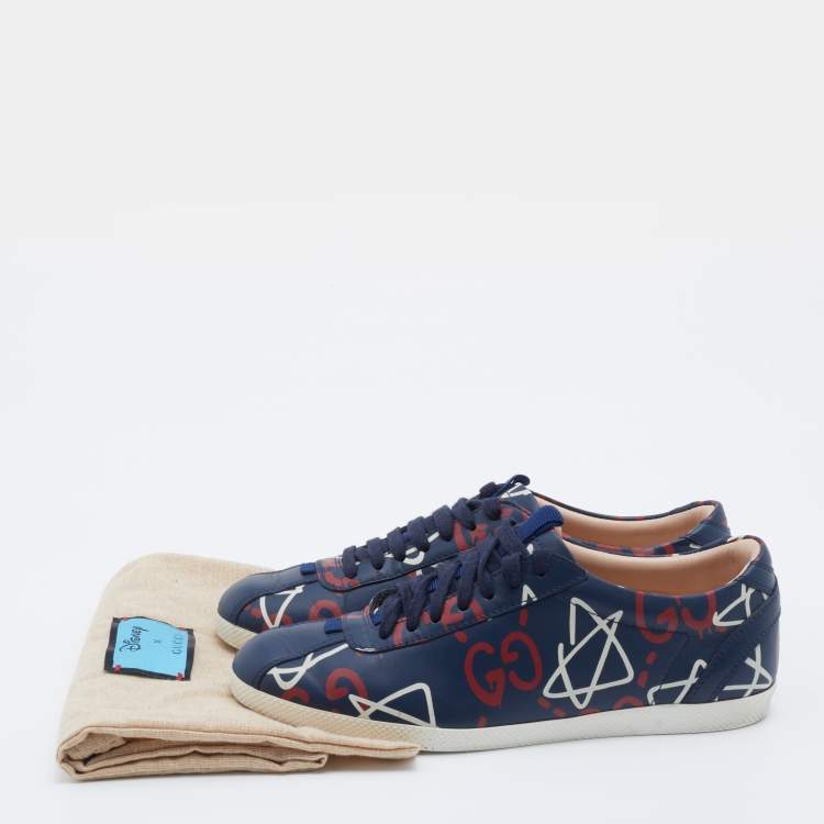 Pre Owned Gucci Blue Leather Ghost Lace Up Low Top Sneakers Size 36.5