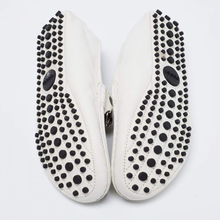 Pre Owned Gucci White Leather Horsebit Web Detail Loafers Size 37