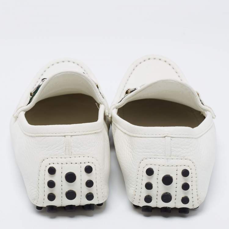 Pre Owned Gucci White Leather Horsebit Web Detail Loafers Size 37