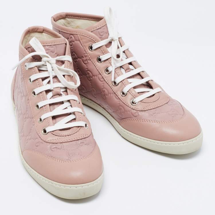 مملوكة مسبقًا Gucci Pink Guccissima Leather Lace High Top Sneakers Size 37
