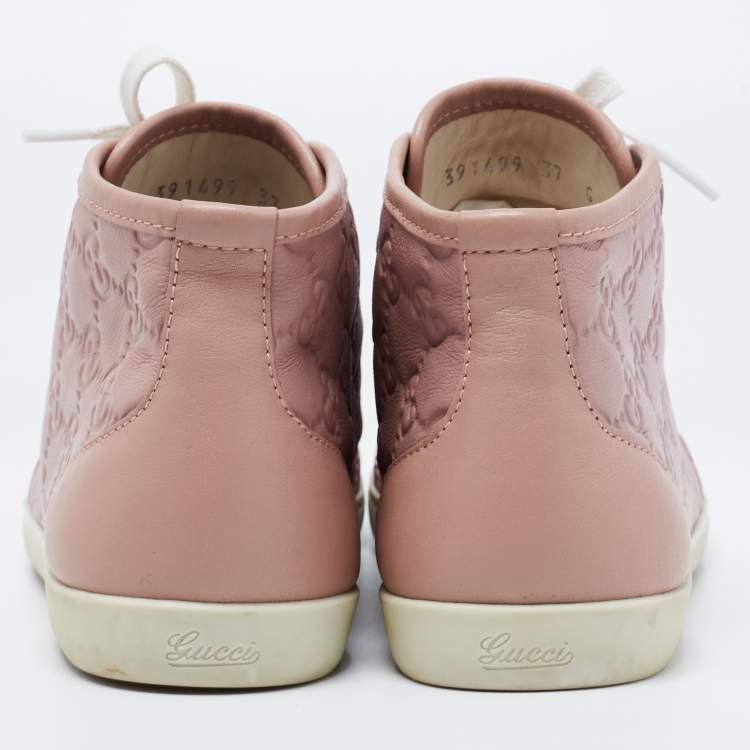 مملوكة مسبقًا Gucci Pink Guccissima Leather Lace High Top Sneakers Size 37