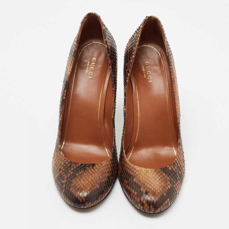 Pre Owned Gucci Brown/Black Python Leather Studded Heel Pumps Size 40