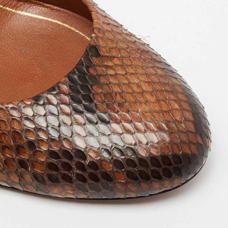 Pre Owned Gucci Brown/Black Python Leather Studded Heel Pumps Size 40