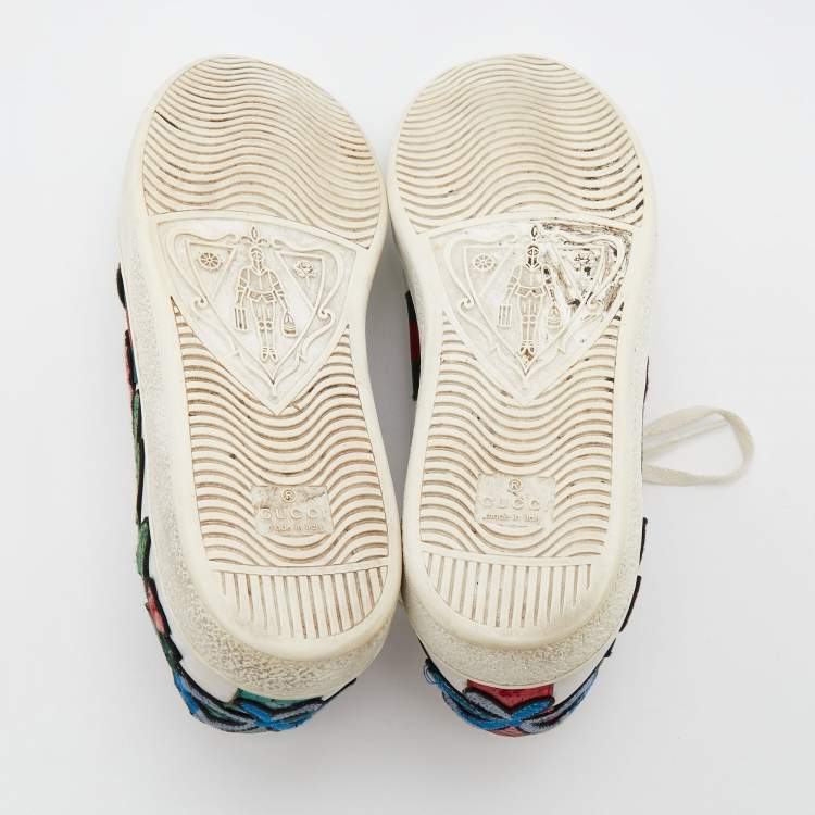 Pre Owned Gucci White Leather Ace Floral Embroidered Low Top Sneakers Size 38.5