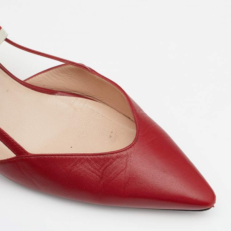 Pre Owned Gucci Red Leather Sylvie Web Strap Bamboo Heel Unia Pumps Size 39