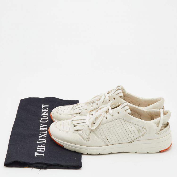 Pre Owned Gucci White Leather Tassel Low Top Sneakers Size 36.5