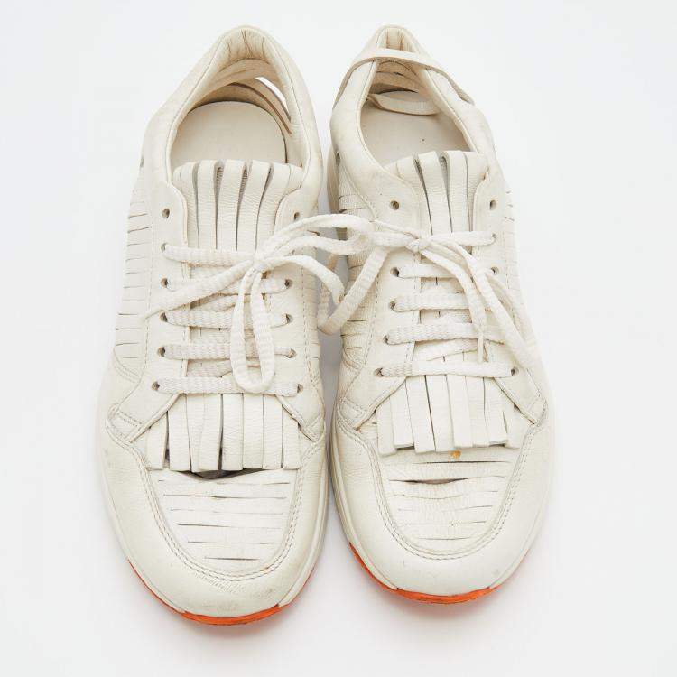 Pre Owned Gucci White Leather Tassel Low Top Sneakers Size 36.5