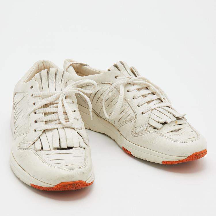 Pre Owned Gucci White Leather Tassel Low Top Sneakers Size 36.5