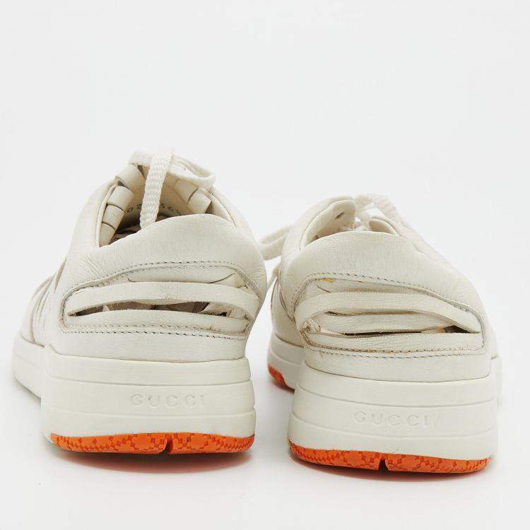 Pre Owned Gucci White Leather Tassel Low Top Sneakers Size 36.5