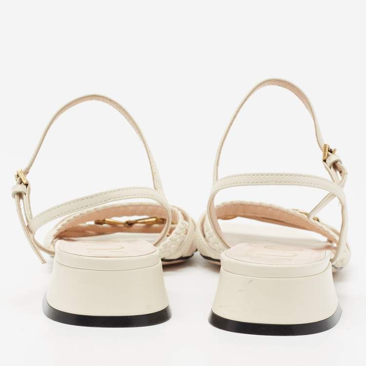 Pre Owned Gucci White Leather Horsebit Ketty Ankle Strap Sandals Size 37.5