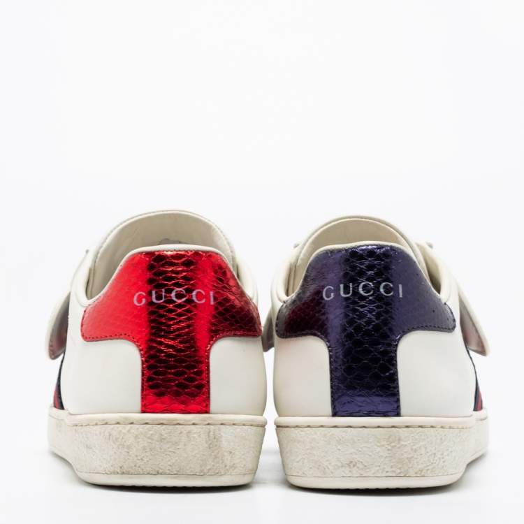 Pre Owned Gucci White Leather 'Blind For Love' Ace Low-Top Sneakers Size 38