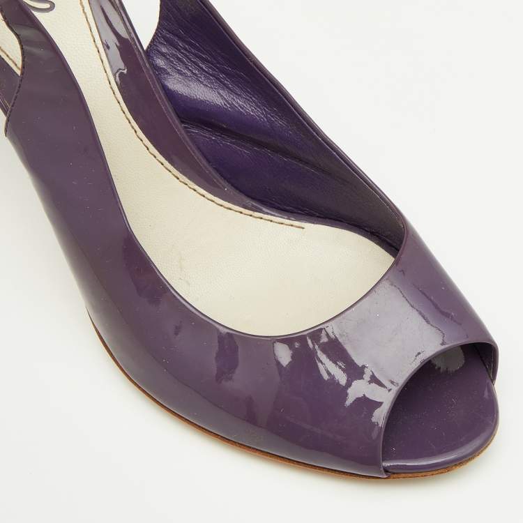 Pre Owned Gucci Purple Patent Leather Peep-Toe Slingback Sandals Size 38.5