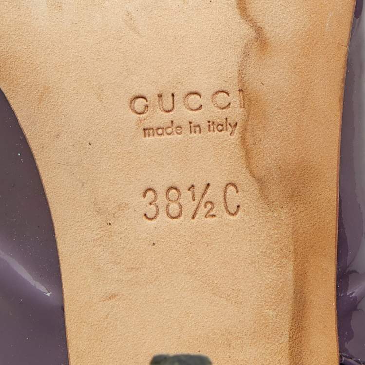 Pre Owned Gucci Purple Patent Leather Peep-Toe Slingback Sandals Size 38.5